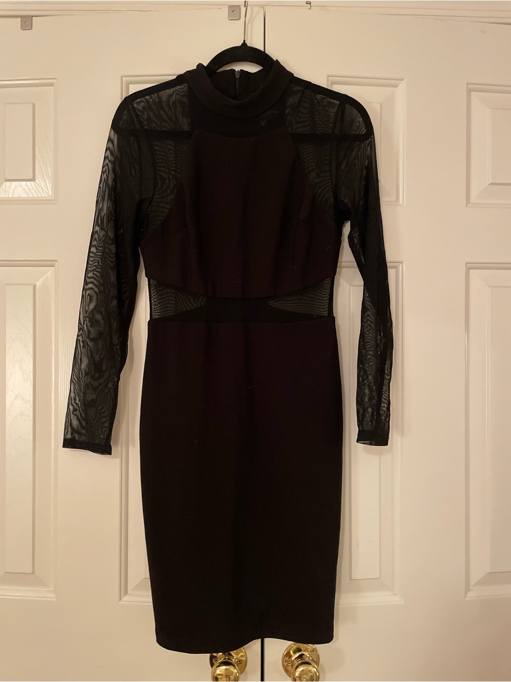 Black Long-Sleeve Mesh Panel Bodycon Dress
